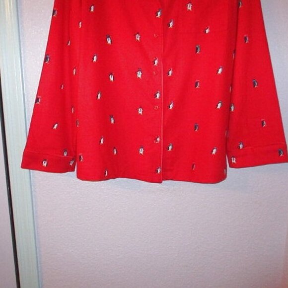 Talbots Womens Flannel Pajamas Size L Dancing Penguins Top & Pants 2 Piece NEW - Picture 3 of 12